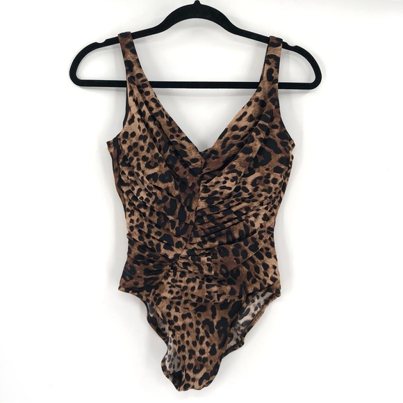 MAGICSUIT by MIRACLESUIT Slimming Ruched One Piece Swimsuit Animal Print Cheetah - Picture 1 of 10
